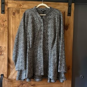 Black and white herringbone patterned swing jacket